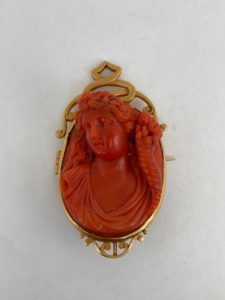 Antique Red Coral Cameo Brooch