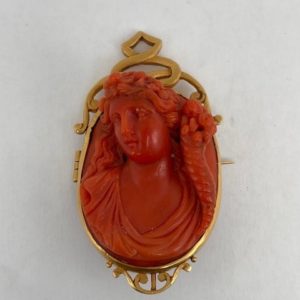 Antique Red Coral Cameo Brooch