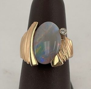 Diamond & Solid Opal Ring
