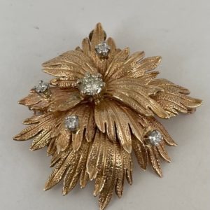 Gold & Diamond Flower Brooch/Pendant